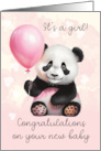 Congratulations on your new Baby Girl with Panda Holding a Balloon card