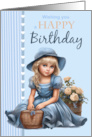 Country Girl Birthday in a Blue Dress on a Blue Background with Roses card