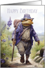 Happy Birthday Frog Walking in the Countryside Purple Tones card