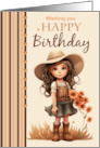 Happy Birthday with Cute Country Girl Flowers and Cowboy Hat card