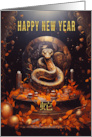 Chinese New Year of the Snake with Leaves Gold and Candles card