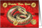 Chinese New Year of the Snake with a Fan and Gold Coins card