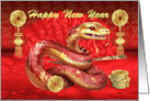 Chinese New Year of the Snake with a Fan Gold Coins and Lanterns card