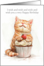 Birthday Cat Leaning on a Cupcake Sending Lots of Wishes card