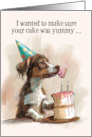 Dog Wearing a Party Hat Eating a Yummy Birthday Cake card