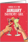 January Birthday Girl with Red Background and Cocktails Birthday Month card