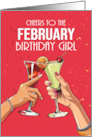 February Birthday Girl with Red Base and Cocktails Birthday Month card