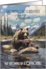 Tadcu Welsh Grandfather Bear in a Lake Eating Cake Humorous Birthday card