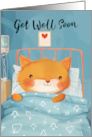 Get Well Soon Cat in a Hospital Bed with a Monitor and Heart Chart card