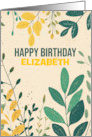 Any Name Botanical Birthday with Leaves of Blended Green and Yellow card