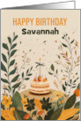 Any Name Botanical and Cake Birthday with Leaves of Blended Green card