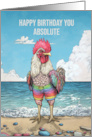 Birthday Cockerel Standing on the Shore with the Ocean Behind Humor card