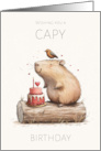 Capy Birthday Capybara Sitting on a Log with a Cake Play on Words Blank Inside card