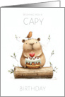 Capy Birthday Capybara Sitting on a Log with a Cake Play on Words Blank Inside card