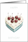 Simplistic Blue and Cream Vintage Style Heart and Cherry Cake Blank card