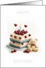 Simplistic Blue Vintage Style Heart and Cherry Cake with Bear Blank card