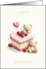Simplistic Pink Toned Birthday Cake With Little Bears Blank card