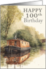 100th Birthday with a Country Scene of a Barge on a Canal card