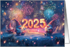 2025 Happy New Year with Bright Fire and Winter Gnomes card