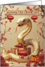 Gong Xi Fa Cai Chinese New Year Gold Snake with Red Items card