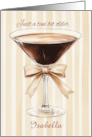 A Birthday Watercolor Expresso Martini with Beige Bow and Stripes card