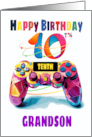 Grandson 10 Year Old Birthday Gamer Controller Abstract Tones card