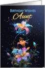 Aunt Birthday Wishes with Fractal Flowers on Dark Blue Blends card
