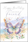 Special Friend Birthday with a Pretty Butterfly and Scattered Flowers card