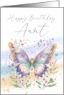 Aunt Birthday with a Pretty Butterfly and Scattered Flowers card