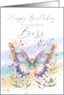 Boss Birthday with a Pretty Butterfly and Scattered Flowers card