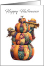 Country Style Patchwork Pumpkins and Peeping Scarecrows card