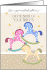 Triplet Congratulations with Polka Rocking Horses in Three Tones card