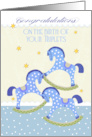 Triplet Congratulations with Polka Rocking Horses in Blue Tones card
