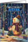 Sister Country Style Patchwork Snowman and Snow Child Winter Forest card