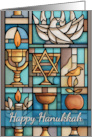 Happy Hanukkah Modern Stain Glass Window Design card