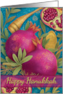 Happy Hanukkah Pomegranate and Shofar In Blended Blues Greens and Pink card