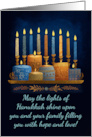 Happy Hanukkah Menorah and Candles in Blended Tones of Gold and Blue card