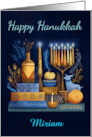 Happy Hanukkah Menorah and Candles in Blended Blues any Name card