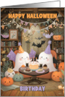 Happy Halloween Birthday with Ghosts Bats and Pumpkins card