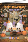 Nephew Happy Halloween Birthday with Ghosts Bats and Pumpkins card
