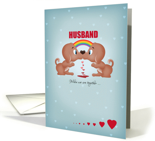 Husband Gay Male Valentine's Day Kissing Dogs And Hearts card
