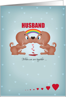 Husband Gay Male Valentine’s Day Kissing Dogs And Hearts card