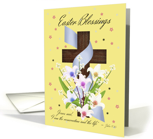 Easter Blessings - Cross And Flowers With Purple Ribbon card (1357218)
