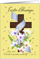 Easter Blessings - Cross And Flowers With Purple Ribbon card