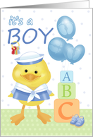 Little Sailor Duck - New Baby - It’s A Boy - Balloons, Blocks, Shoes card