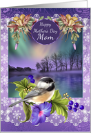 Mom Mother’s Day, With Bird Flowers And The Northern Lights card