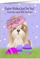 Easter With Little Shih Tzu And Easter Eggs And Easter Bonnet card