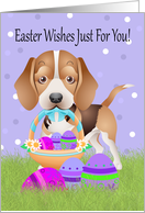 Easter With Little Beagle With Easter Basket And Eggs card