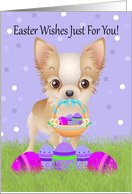 Easter With Little Chihuahua With Easter Basket And Eggs card