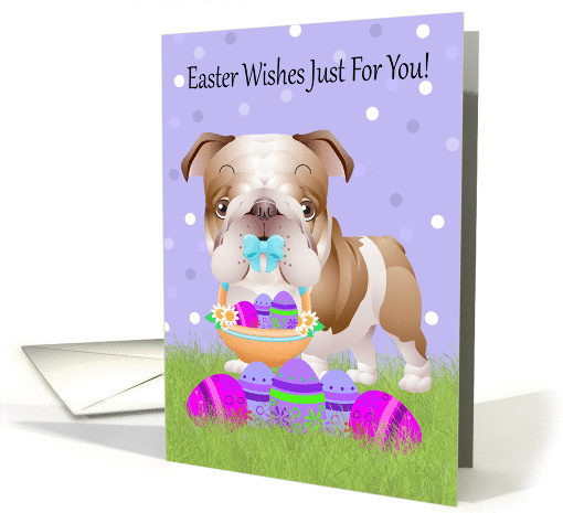 Easter With Little Bulldog With Easter Basket And Eggs card (1365978)